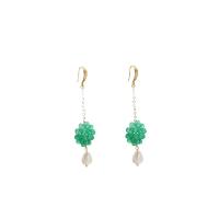 perla d'acquadolce coltivata naturalmente orecchini a goccia, with quarzo verde & ottone, Placcato oro 18K, gioielli di moda & per la donna, 80mm, Venduto da coppia