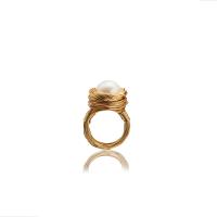 Freshwater Pearl Finger Ring with Brass 18K gold plated fashion jewelry & for woman 13-15mm Sold By PC