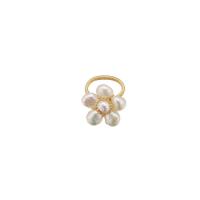 Freshwater Pearl Cuff Finger Ring, with Brass, Flower, 18K gold plated, fashion jewelry & for woman, 30mm, Sold By PC