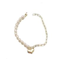 perla d'acquadolce coltivata naturalmente braccialetto, with ottone, Cuore, Placcato oro 18K, gioielli di moda & per la donna, Lunghezza Appross. 8.3 pollice, Venduto da PC