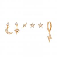 Brass Jewelry Set, 18K gold plated, 6 pieces & micro pave cubic zirconia & for woman, 3-26mm, Sold By Set