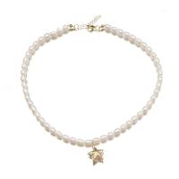 Freshwater Pearl Necklace with Brass Star 18K gold plated fashion jewelry & for woman & hollow Length Approx 17.7 Inch Sold By PC