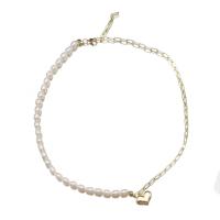 Pérolas de água doce colar, with cobre, Coração, 18K banhado a ouro, joias de moda & para mulher, comprimento Aprox 18.9 inchaltura, vendido por PC