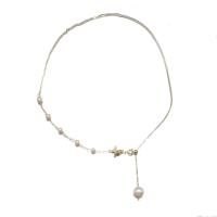Pérolas de água doce colar, with cobre, Borboleta, 18K banhado a ouro, joias de moda & para mulher, comprimento Aprox 21.3 inchaltura, vendido por PC