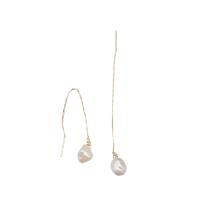 Freshwater Pearl Thread Through Earrings, with Brass, 18K gold plated, fashion jewelry & for woman, 90mm, Sold By Pair