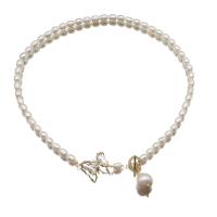 Freshwater Pearl Necklace, with Brass, Butterfly, 18K gold plated, fashion jewelry & micro pave cubic zirconia & for woman, Length:Approx 17.7 Inch, Sold By PC