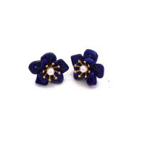 Lapis Lazuli Stud Earring with Freshwater Pearl & Brass Flower 18K gold plated fashion jewelry & for woman 20mm Sold By Pair