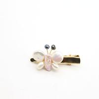 Freshwater Pearl Hair Slide with Brass Butterfly 18K gold plated fashion jewelry & for woman 45mm Sold By PC