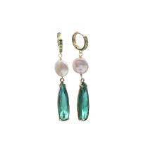 Freshwater Pearl Drop Earring, with Emerald & Brass, 18K gold plated, fashion jewelry & different styles for choice & for woman, 60mm, Sold By Pair