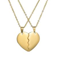 304 Stainless Steel Couple Necklace, Heart, Vacuum Plating, 2 pieces & oval chain & for couple, more colors for choice, Length:Approx 19.7 Inch, Sold By Set