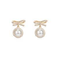 Brass Stud Earring with Plastic Pearl fashion jewelry & for woman & with rhinestone golden nickel lead & cadmium free 18mm Sold By Pair