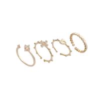 Divat Brass Ring Set, Sárgaréz, valódi aranyozott, 4 darab & Állítható & divat ékszerek & mikro egyengetni cirkónia & a nő, aranysárga, nikkel, ólom és kadmium mentes, Által értékesített Set