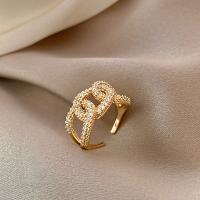 Brass Finger Ring, real gold plated, fashion jewelry & micro pave cubic zirconia & for woman, golden, nickel, lead & cadmium free, Sold By PC