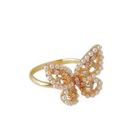 Ring Finger mosiądz, ze Perła plastikowa, Platerowane w kolorze złota, biżuteria moda & dla kobiety, bez zawartości niklu, ołowiu i kadmu, sprzedane przez PC