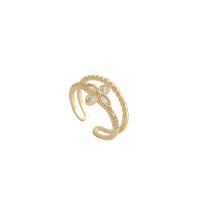 Brass Finger Ring real gold plated fashion jewelry & micro pave cubic zirconia & for woman golden nickel lead & cadmium free Sold By PC