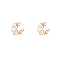 Zinc Alloy Stud Earring with Plastic Pearl high quality plated fashion jewelry & for woman & enamel & with rhinestone golden nickel lead & cadmium free Sold By Pair