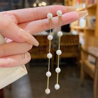 Mode-Fringe-Ohrringe, Messing, mit Kunststoff Perlen, Modeschmuck & für Frau, goldfarben, frei von Nickel, Blei & Kadmium, 94mm, verkauft von Paar