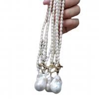 Collier de chaîne en laiton de perles d'eau douce, perle d'eau douce cultivée, avec laiton, Plaqué d'or 14K, Naturel & bijoux de mode & pour femme, blanc, 4mm, Longueur 60 cm, Vendu par PC
