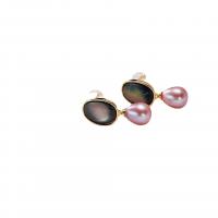Boucles d'oreilles en perles d'eau douce, perle d'eau douce cultivée, avec coquille & laiton,  puce boucle d'oreille, Plaqué d'or 14K, Naturel & bijoux de mode & pour femme, plus de couleurs à choisir, 8mm, Vendu par paire