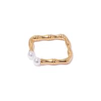 Brass Finger Ring, with Freshwater Pearl, real gold plated, Natural & fashion jewelry & for woman, golden, 17.30x3mm, Sold By PC