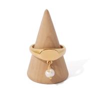 Ring Finger mosiądz, ze Perła naturalna słodkowodna, Platerowane prawdziwym złotem, Naturalne & biżuteria moda & dla kobiety, złoty, 16.50x7mm, sprzedane przez PC