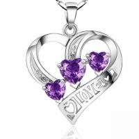 Brass Heart Pendants with Cubic Zirconia platinum plated fashion jewelry & DIY & for woman & hollow purple nickel lead & cadmium free Sold By PC