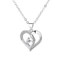 Brass Necklace with 4cm extender chain Heart platinum plated fashion jewelry & micro pave cubic zirconia & for woman & hollow nickel lead & cadmium free Length Approx 45 cm Sold By PC