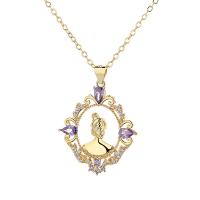 Brass Necklace, with 5cm extender chain, gold color plated, fashion jewelry & different styles for choice & micro pave cubic zirconia & for woman & hollow, more colors for choice, nickel, lead & cadmium free, 24x34mm, Length:Approx 45 cm, Sold By PC