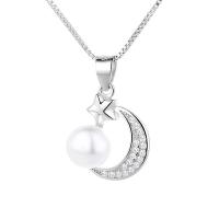 Cubic Zirconia Micro Pave Brass Pendant with Plastic Pearl Moon and Star platinum plated fashion jewelry & micro pave cubic zirconia & for woman white nickel lead & cadmium free Sold By PC