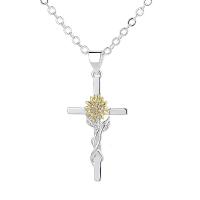 Brass Necklace with 5cm extender chain Cross plated fashion jewelry & micro pave cubic zirconia & for woman nickel lead & cadmium free Length Approx 45 cm Sold By PC