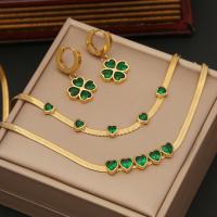 Fashion Stainless Steel Jewelry Sets, 304 Stainless Steel, with Emerald, with 1.97inch extender chain, plated, fashion jewelry & different styles for choice & for woman, golden, 30x10mm, Length:Approx 15.75 Inch, Approx 7.09 Inch, Sold By PC