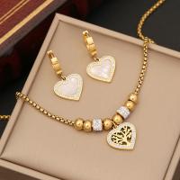 Fashion Stainless Steel Jewelry Sets 304 Stainless Steel with 1.97inch extender chain Heart plated & for woman & with rhinestone golden Length Approx 15.75 Inch Approx 7.09 Inch Sold By PC
