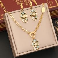 Fashion Stainless Steel Jewelry Sets 304 Stainless Steel with 1.97inch extender chain plated & for woman & enamel golden Length Approx 15.75 Inch Sold By PC