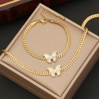 Fashion Stainless Steel Jewelry Sets 304 Stainless Steel with Shell with 1.97inch extender chain Butterfly plated fashion jewelry & for woman golden Length Approx 15.75 Inch Approx 7.09 Inch Sold By PC