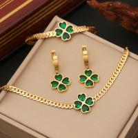 Fashion Stainless Steel Jewelry Sets 304 Stainless Steel with Emerald with 1.97inch extender chain plated fashion jewelry & for woman golden Length Approx 15.75 Inch Approx 7.09 Inch Sold By PC