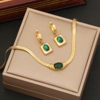 Fashion Stainless Steel Jewelry Sets 304 Stainless Steel with Emerald with 1.97inch extender chain plated fashion jewelry & for woman golden Length Approx 15.75 Inch Approx 7.09 Inch Sold By PC