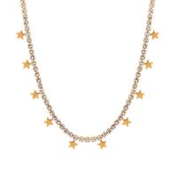 Stainless Steel Jewelry Necklace, 316L Stainless Steel, with 1.97inch extender chain, Star, fashion jewelry & for woman & with rhinestone, golden, 5mm, Length:Approx 14.96 Inch, Sold By PC