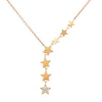 Stainless Steel Jewelry Necklace, 316L Stainless Steel, Star, fashion jewelry & for woman & with rhinestone, golden, Length:Approx 16.93 Inch, Sold By PC