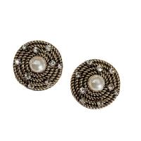 Tibetan Style Stud Earring, with Plastic Pearl, fashion jewelry & for woman & with rhinestone, nickel, lead & cadmium free, 30mm, Sold By Pair