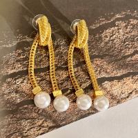 Brass Drop Earring with Plastic Pearl real gold plated fashion jewelry & for woman golden nickel lead & cadmium free 65mm Sold By Pair
