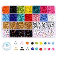 Solid Color Skleněné perličky, s Plastový box, DIY, smíšené barvy, 220x132x19mm, Cca 4200PC/Box, Prodáno By Box
