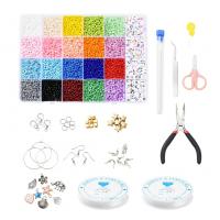 Solid Färg Glas Seed Pärlor, Glass Seed Beads, med Plastlåda & Akryl, DIY, blandade färger, 190x130x21mm, Ca 2609PC/Box, Säljs av Box