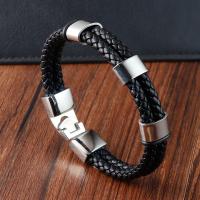 PU Leather Cord Bracelets with 304 Stainless Steel Double Layer & vintage & for man black Length 21 cm Sold By PC