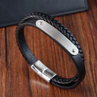 PU Leather Cord Bracelets, with 304 Stainless Steel, Double Layer & vintage & for man, black, Length:21 cm, Sold By PC
