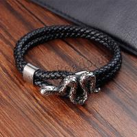 Bracelets cordon PU, cuir PU, avec Acier inoxydable 304, serpent, Double couche & Vintage & pour homme, noire, Longueur 21 cm, Vendu par PC