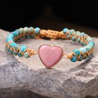 Gemstone Bracelets, Impression Jasper, with Polyester Cord, Heart, Unisex & adjustable, Length:Approx 16-30 cm, Sold By PC