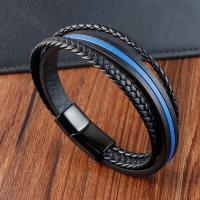 PU Leather Cord Bracelets with 304 Stainless Steel Vacuum Ion Plating vintage & for man Length 21 cm Sold By PC