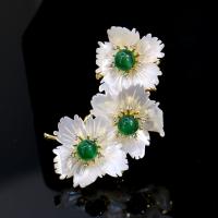 Shell Brooch Brass with Shell Flower Vacuum Ion Plating micro pave cubic zirconia green nickel lead & cadmium free Sold By PC