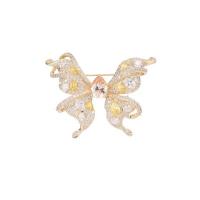 Fashion Brooch Jewelry, Brass, Butterfly, Vacuum Ion Plating, micro pave cubic zirconia, golden, nickel, lead & cadmium free, 35x51mm, Sold By PC