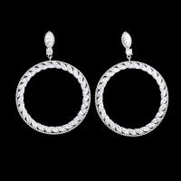 Brass Huggie Hoop Earring, Round, Vacuum Ion Plating, micro pave cubic zirconia, silver color, nickel, lead & cadmium free, 40x50mm, Sold By Pair